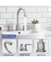 Phying 8 Inch Widespread Bathroom Sink Faucet Brushed Nickel 2 Handle 3 Hole Vanity Faucet with 360 Degree Swivel Spout and Pop Up Drain Assembly