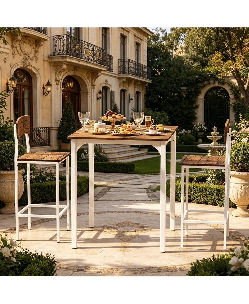 Flynama 3-Piece Bistro Dining Set with Square Table and 2 Stools for Small Spaces