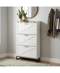 Slickblue Barn Door Shoe Cabinet with 3 Flip Drawers and Top Storage Shelf