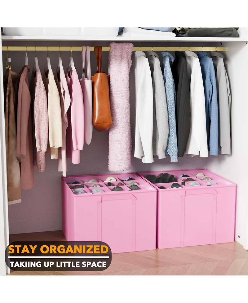 SpaceAid 2 Pack Shoe Storage Organizer for closet, a set of 2 foldable shoe storage containers with adjustable dividers