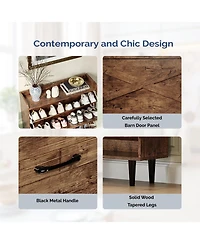 Slickblue 2-Drawer Barn Door Shoe Cabinet with Top Storage Shelf in Mdf