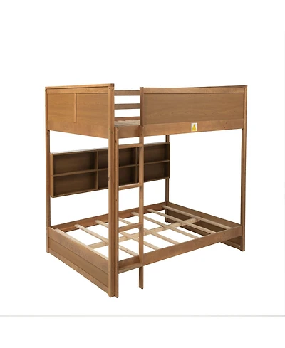 Clihome Queen Over Queen Bunk Bed with Built-in Storage Cabinets,Charging Station,Ladder,Safety Guardrails