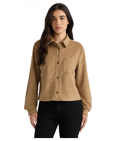 Hunter Women's Cropped Button-Down Faux Suede Shirt