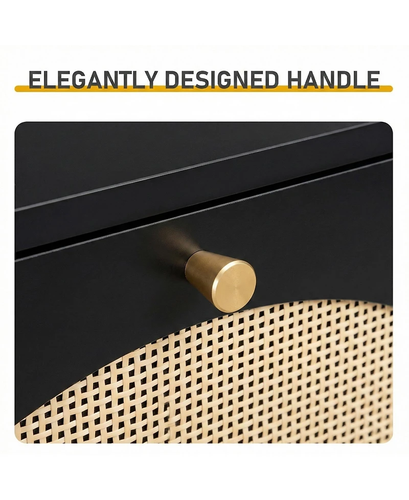 Slickblue Black Rattan Shoe Cabinet with 3-Tier Storage for Entryway