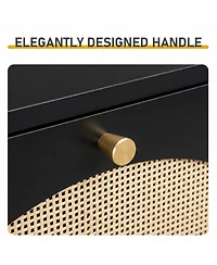 Slickblue Black Rattan Shoe Cabinet with 3-Tier Storage for Entryway