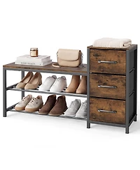 Gymax Industrial Shoe Bench 3-Tier Shoe Rack w/ 3 Removable Fabric Drawers