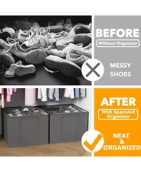 SpaceAid 2 Pack Shoe Storage Organizer for closet, a set of 2 foldable shoe storage containers with adjustable dividers