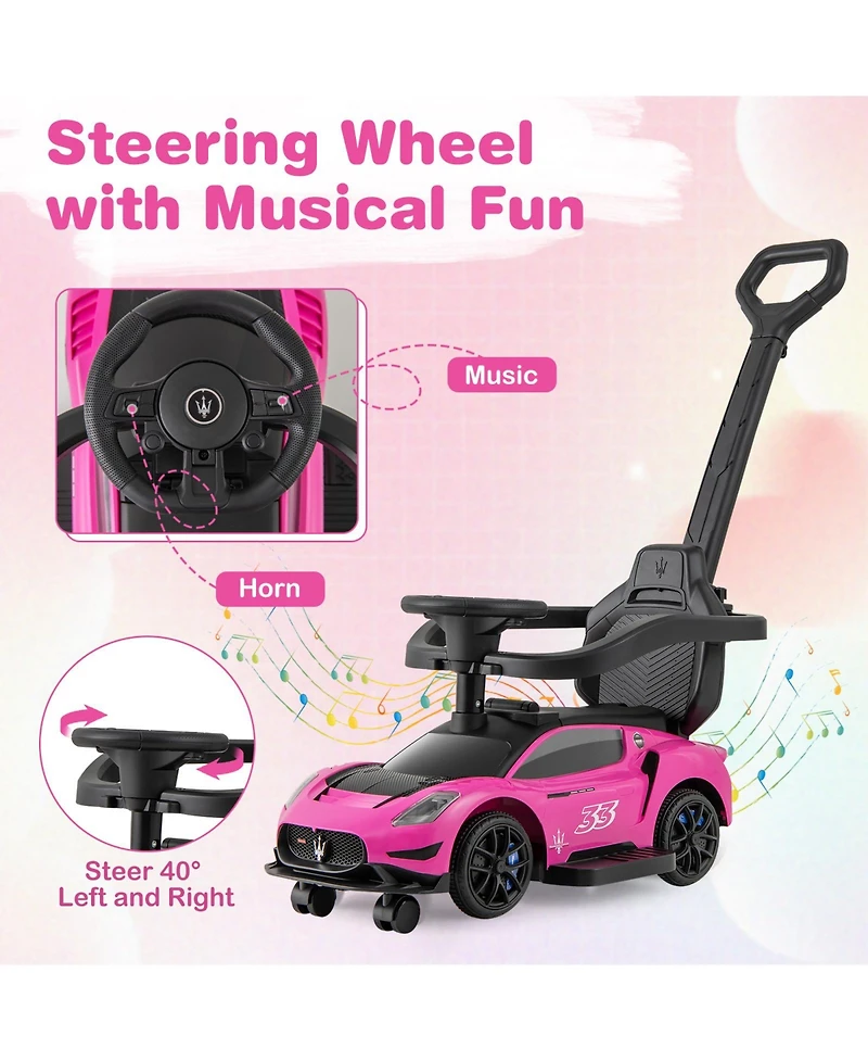 Mecale 3-in-1 Maserati Licensed Push Car with Music, 55-lb Capacity, Ages 18-60 Months