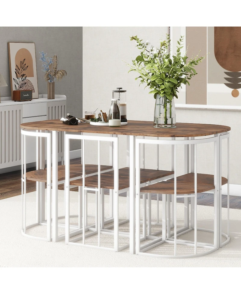Flynama 7-Piece Dining Set, Faux Marble Table and 6 Chairs