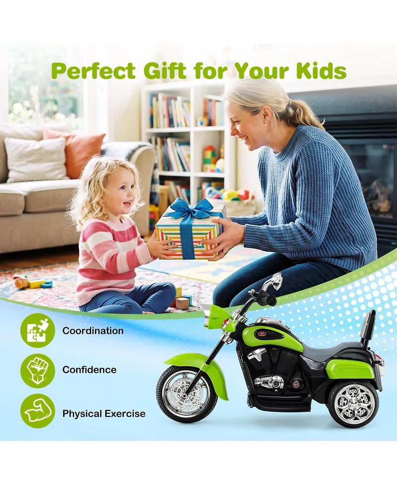 Gymax 6V Kids Ride-On Chopper Motorcycle, 36" x 19" x 25", 3-Wheel, Led Headlight, 66 Lb. Capacity, Ages 3+