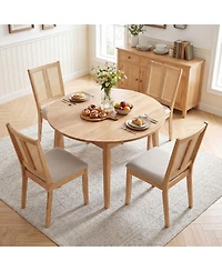 Gymax Rattan Dining Chairs Set of 4 w/Curved Backrest and Padded Seat Rubber Wood Frame