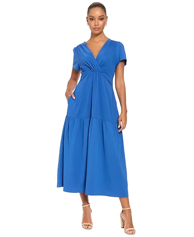 London Times Women's Short-Sleeve A-Line Maxi Dress