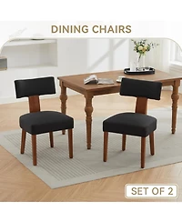 Slickblue Set of 2 Linen Dining Chairs with Curved Backrest and Wood Legs