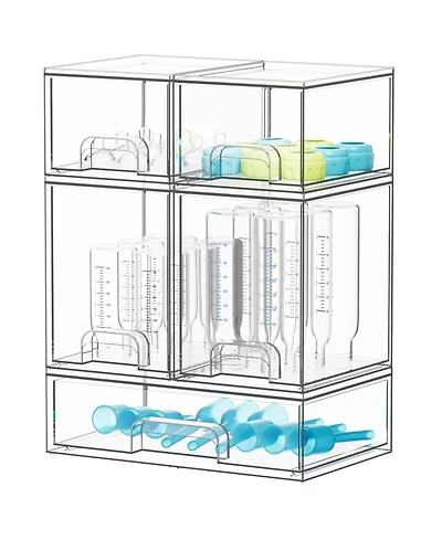 SpaceAid Baby Bottle Storage, 5 Pack Stackable Clear Drawer Unit with 2 Small, 2 Medium and 1 Large Bin for Countertop, Cabinet, Vanity and Bathroom