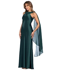 Xscape Petite High-Neck Cape-Back Sleeveless Gown