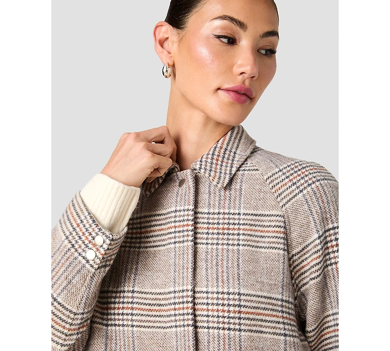 French Connection Women's Sutton Tailored Plaid Long Coat