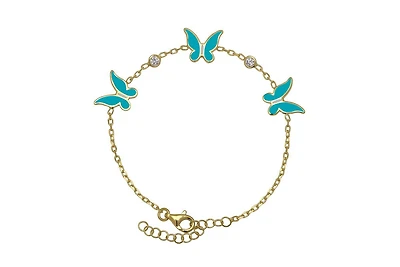 Lily Nily Enamel Butterflies and Cubic Zirconia Bezel Station Chain Link Bracelet in 14K