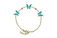 Lily Nily Enamel Butterflies and Cubic Zirconia Bezel Station Chain Link Bracelet in 14K
