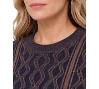 Liverpool Los Angeles Women's Cable-Knit Diamond-Pattern Crewneck Sweater
