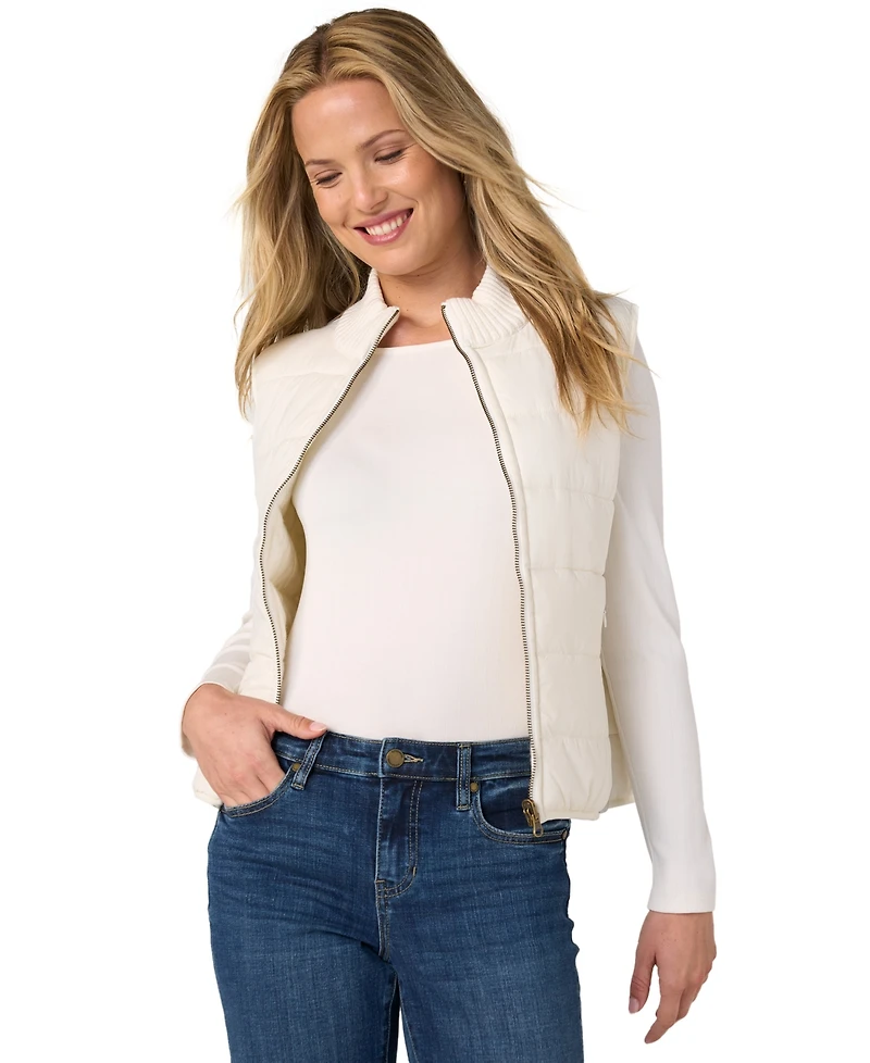 Liverpool Los Angeles Women's Reversible Quilted Cable-Knit Sweater Vest