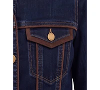 Liverpool Los Angeles Women's Crosshatch Stretch Denim Velvet-Trim Dark-Wash Jacket