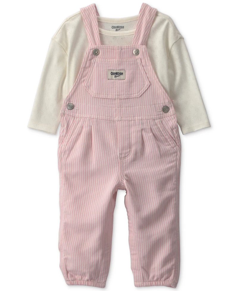 Osh Kosh Baby Girls' Long-Sleeve Hickory Twill Top and Overalls Set