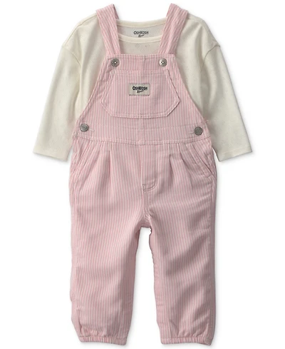 Osh Kosh Baby Girls' Long-Sleeve Hickory Twill Top and Overalls Set