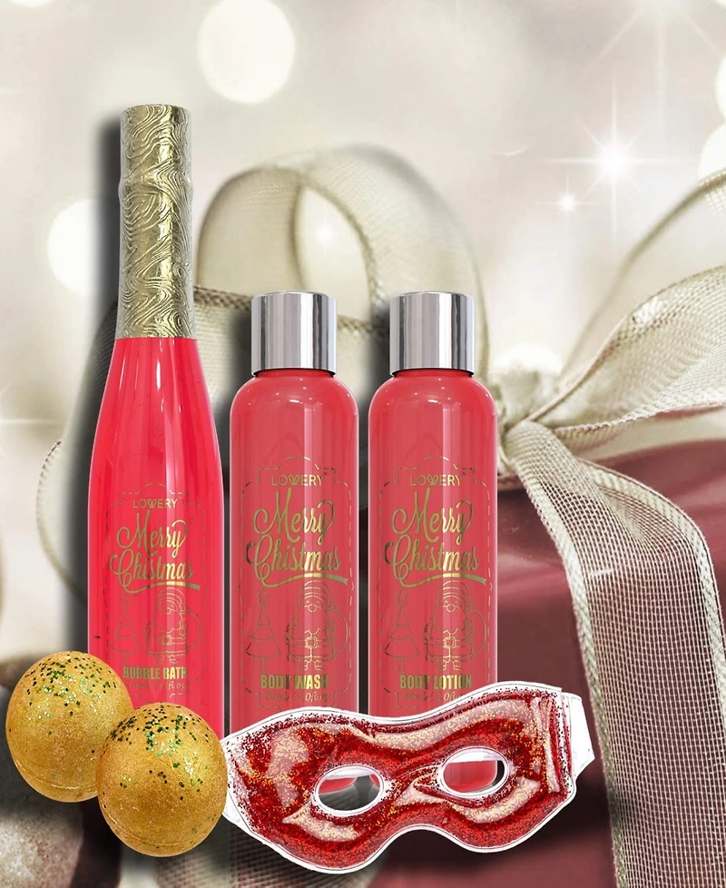 Lovery Christmas Bath and Body Gift Box, Red Rose and Jasmine Home Spa Set, 8pc Body Care Gift Set