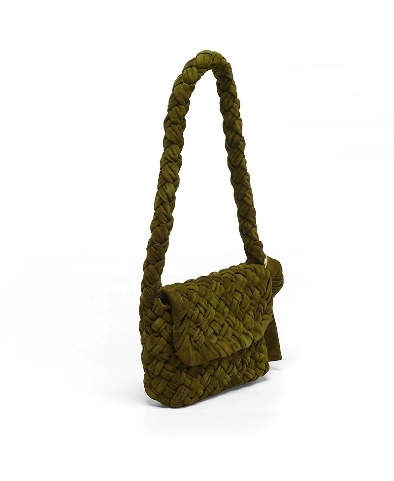 Pre-Owned Bottega Veneta Kalimero Citta Medium Intreccio Suede Shoulder Bag