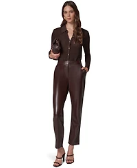 Donna Karan New York Petite Long-Sleeve Metallic-Knit Polo