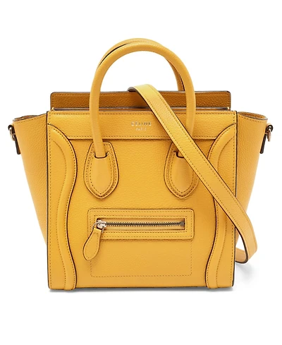 Pre-Owned Celine Women's Nano Luggage Tote in Yellow Grained Leather