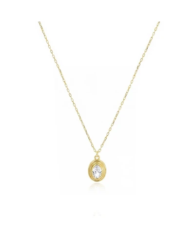 The Lovery Cz Oval Double Bezel Necklace 14K Gold-Plated Sterling Silver