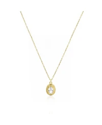 The Lovery Cz Oval Double Bezel Necklace 14K Gold-Plated Sterling Silver