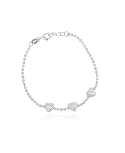The Lovery Cz Heart Trio Bead Bracelet Sterling Silver
