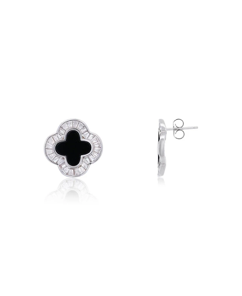 The Lovery Large Onyx Cz Clover Stud Earrings 14K Gold-Plated Sterling Silver