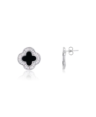 The Lovery Large Onyx Cz Clover Stud Earrings 14K Gold-Plated Sterling Silver