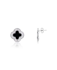 The Lovery Large Onyx Cz Clover Stud Earrings 14K Gold-Plated Sterling Silver