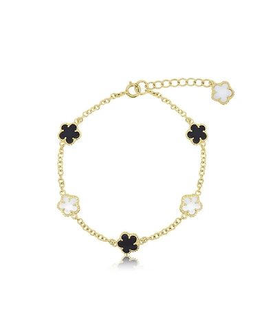 The Lovery Mother of Pearl and Onyx Spring Flower Bracelet 14K Gold-Plated Sterling Silver