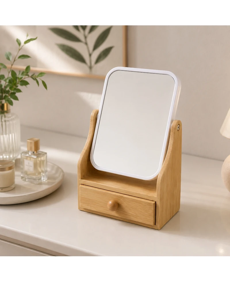 Pursonic Dual-Sided Vanity Mirror with Bamboo Drawer Base