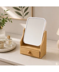 Pursonic Dual-Sided Vanity Mirror with Bamboo Drawer Base