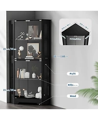 gaomon 65" Modern Corner Glass Curio Cabinet with Led Lights, Glass Doors and Adjustable Shelves for Collectibles and Dining Room Display