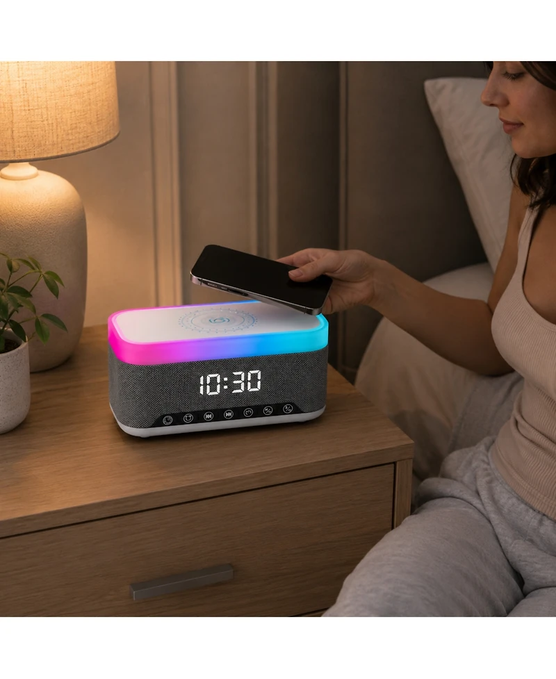 Pursonic Ultimate 5-in-1 Tech Bundle: Folding Wireless Charger & Multi-Function Bedside Alarm Clock