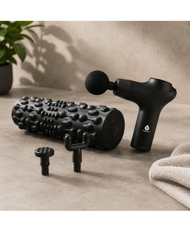 Pursonic Deep Tissue Recovery Bundle - 3-Speed Percussion Massager + FlexiPulse 5-Speed Vibrating Foam Roller