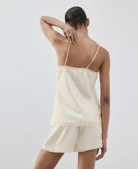 Mango Women's Satin Lace-Trim Pajama Top