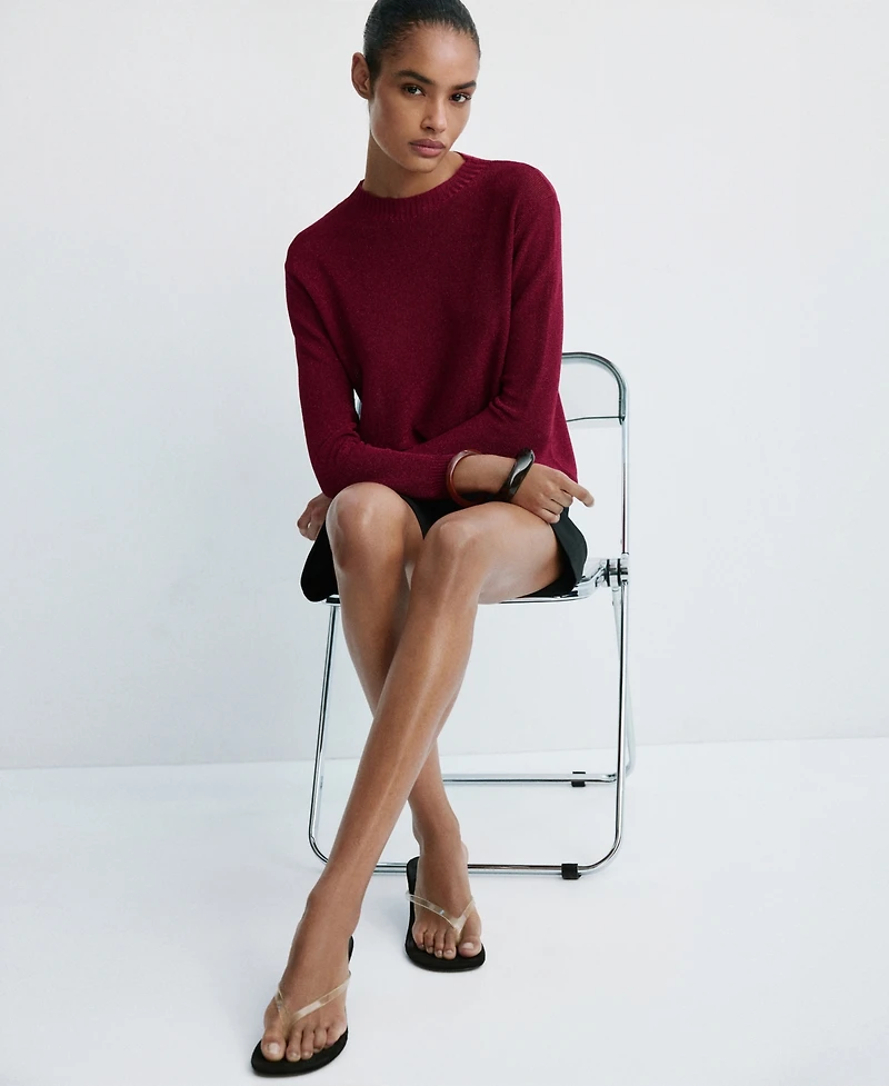 Mango Women's Lurex Knitted Long-Sleeve Crewneck Sweater