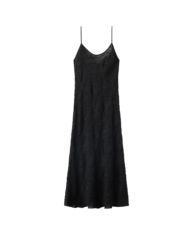 Mango Women's Embroidered Midi Low-Back Chiffon Dress