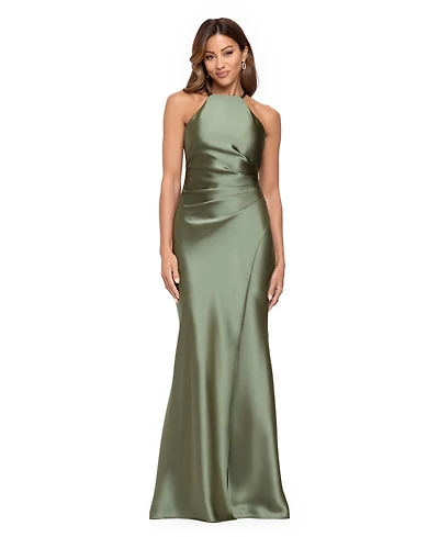 Xscape Women's Long Satin High Neck Dress