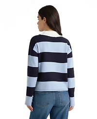 Hunter Women's Rugby-Stripe Ruffled Polo-Collar Sweater
