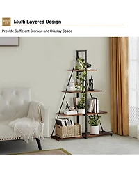 gaomon 4-Tier Industrial A-Frame Ladder Bookshelf,Metal Frame Retro Wood Display Rack for Living Room and Home Office Storage