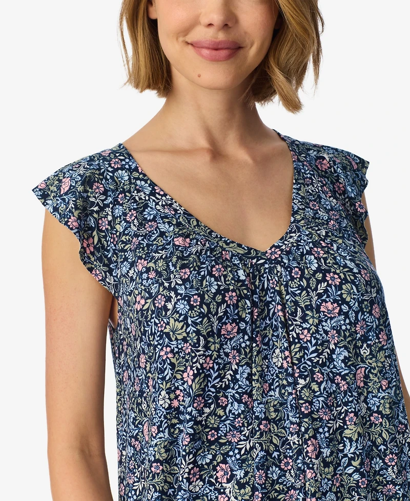 Ellen Tracy Women's Flutter-Raglan V-Neckline Floral-Print Chemise
